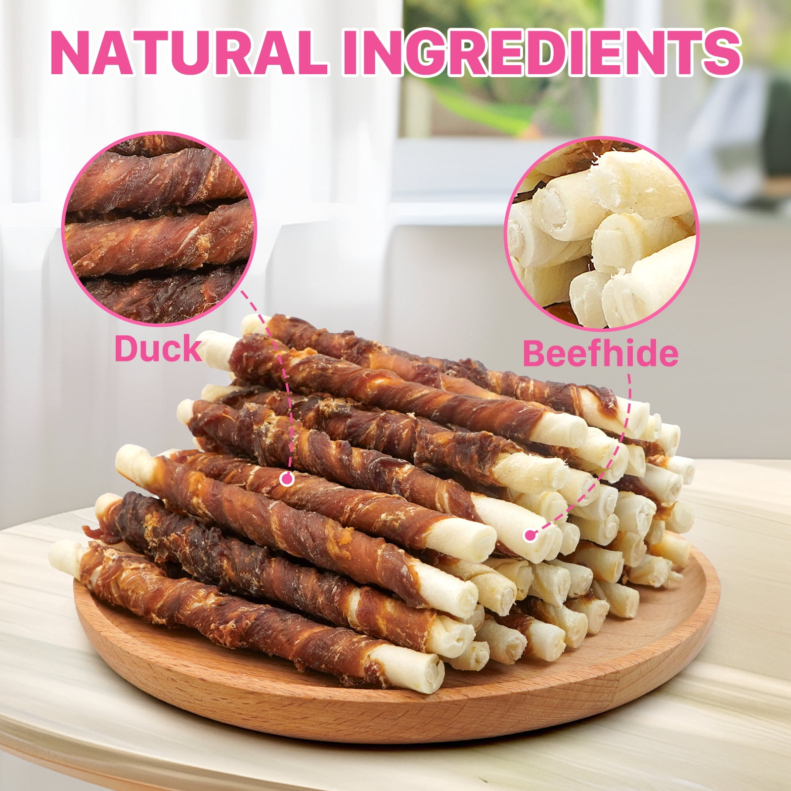 Puddonio Duck Jerky with Rawhide Sticks Dog Treats, 16 oz (40 ct)