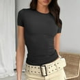 thumbnail image 2 of Kovlvoll Women Short Sleeve Tops Crewneck Ribbed Knit Slim Fitted Shirts Basic Tees Summer Casual T-Shirt, 2 of 5