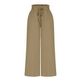 thumbnail image 6 of Lenpel Women's Culottes Pants Elastic High Waisted Drawstring Wide Leg Lounge Pants Casual Palazzo Trousers with Pockets, 6 of 7