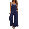 thumbnail image 4 of Hurxie Women Casual Loose Long Bib Pants Wide Leg Jumpsuits Baggy Cotton Rompers Overalls with Pockets Dark Blue,2XL, 4 of 6