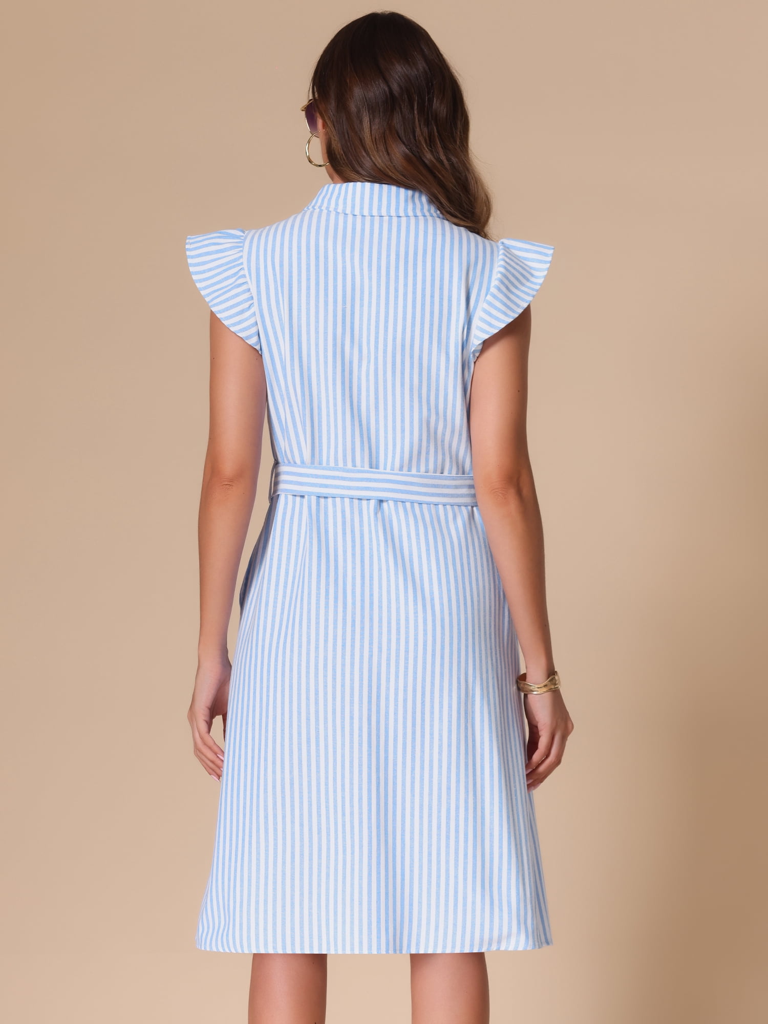 DARING DIVA Striped Shirt Casual Office Button Down Midi Dress M Blue