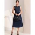 thumbnail image 3 of DARING DIVA Striped Crew Neck Sleeveless Midi Work Office Dress XS Dark Blue, 3 of 6
