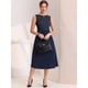 thumbnail image 3 of Vestido de oficina Allegra K midi de línea A sin mangas con cuello redondo a rayas para mujer Azul oscuro L, 3 of 6