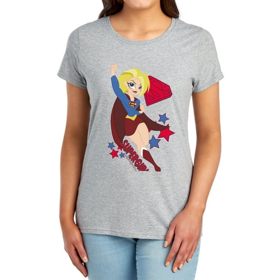 DC Superhero Girls Supergirl Women's T Shirt, Athletic Heather, Medium