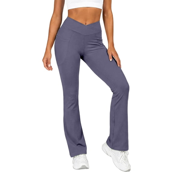 Arlun High Waist Flared Yoga Pants for Women with Pockets Lifting Stretchy Crossover Waisted Slim Fit Flare Leggings for Running Workout Athletic Sports Purple XL
