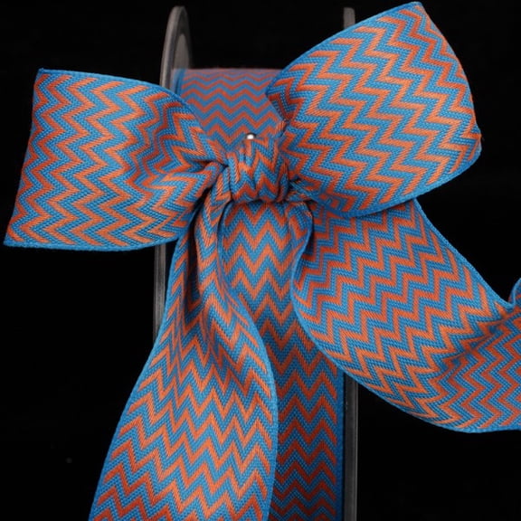 The Ribbon People Blue and Orange Chevron Wired Craft Ribbon 1.5" x 54 Yards