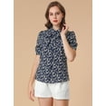 thumbnail image 3 of INSPIRE CHIC Blusa floral con cuello alto y manga corta con lazo y botones para mujer Azul S, 3 of 6