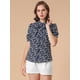 thumbnail image 3 of INSPIRE CHIC Blusa floral con cuello alto y manga corta con lazo y botones para mujer Azul L, 3 of 6