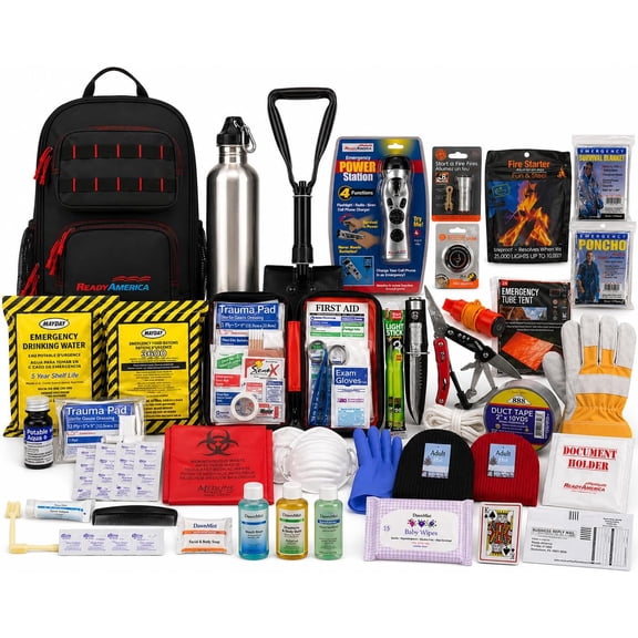 Ready America 72-Hour 2-Person Emergency Survival Backpack Kit with Food, Water, First Aid, Power Station, Shelter & Disaster Preparedness Gear