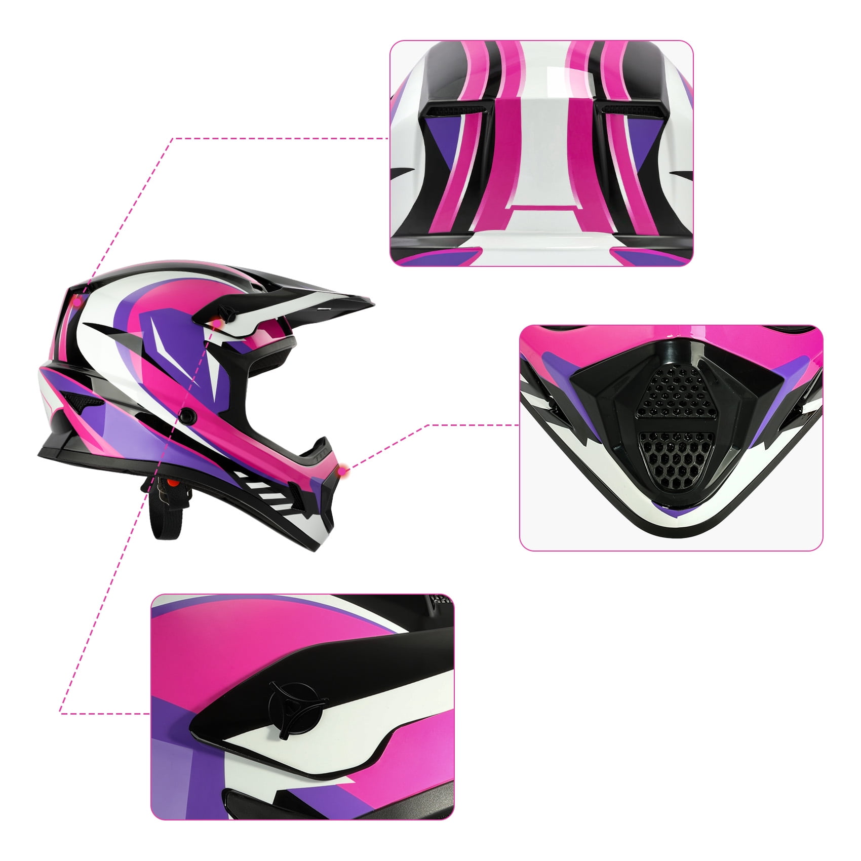 TCMT DOT Dirt Bike Helmet for Kids with Goggles & Gloves, for Motocross Offroad Street Motorcycle, Youth S Size, Rose Red