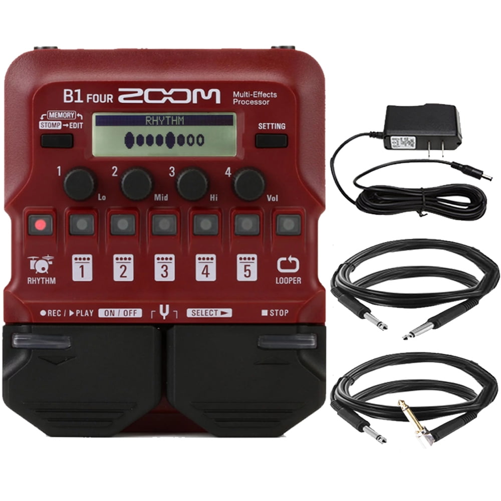 Zoom B1 Four Electric Bass Effects Processor with Pig Hog Cable Accessory  Kit