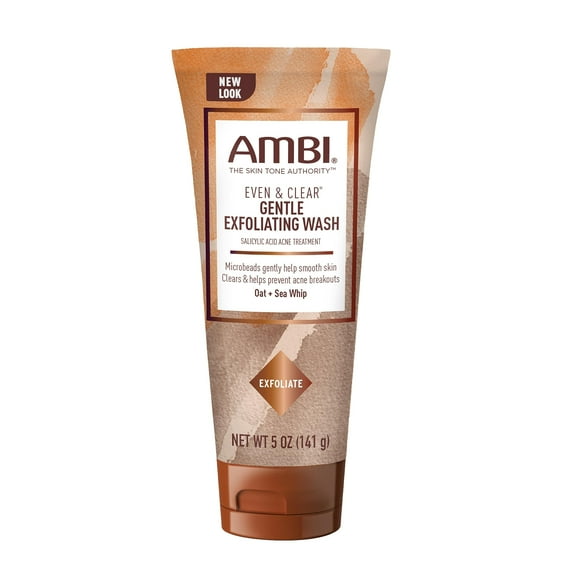 Ambi Even & Clear Limpiador exfoliante suave con avena y látigo de mar El tratamiento para el acné con ácido salicílico ayuda a aclarar y prevenir brotes Exfolia para ayudar a suavizar el tono y la te