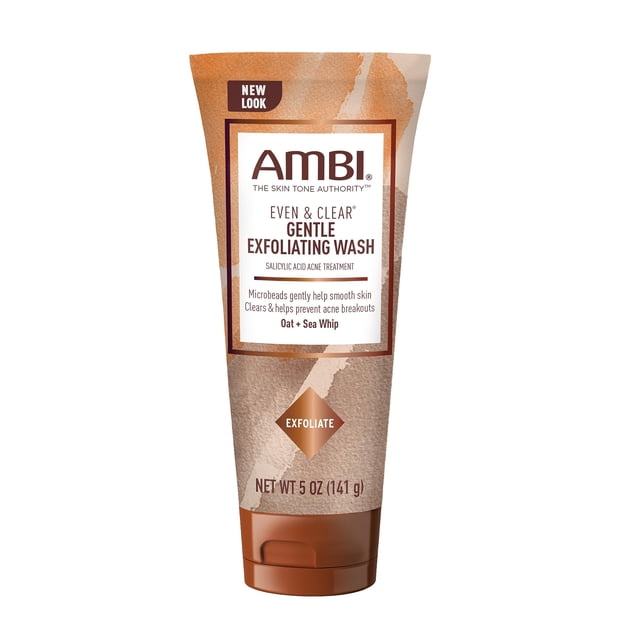 Ambi Even & Clear Limpiador exfoliante suave con avena y látigo de mar El tratamiento para el acné con ácido salicílico ayuda a aclarar y prevenir brotes Exfolia para ayudar a suavizar el tono y la te