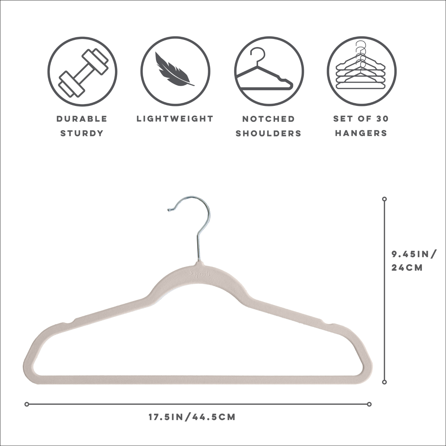 3 Sprouts Adult Velvet Hanger/Cream (Set of 30)