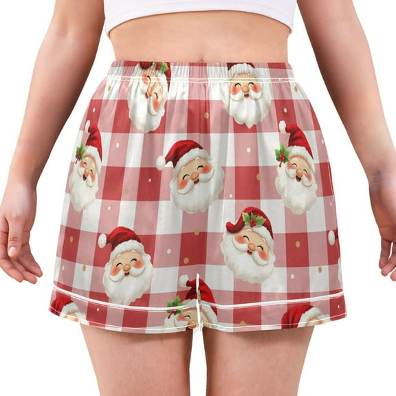 Women's Silk Pajama Shorts Cute Christmas Pattern Pajama Shorts Women's Casual Pajama Shorts with Pockets