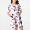 thumbnail image 2 of Riecok Girls Dresses 3-12 Years Old Crewneck Ruffle Short Sleeve Mini Dress Bow Print Trendy Vacation Outfits, 2 of 5