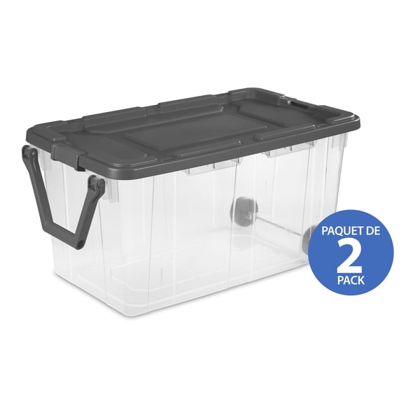 Sterilite 151L Clear Wheeled Latching Box, Gray - 2 Pk