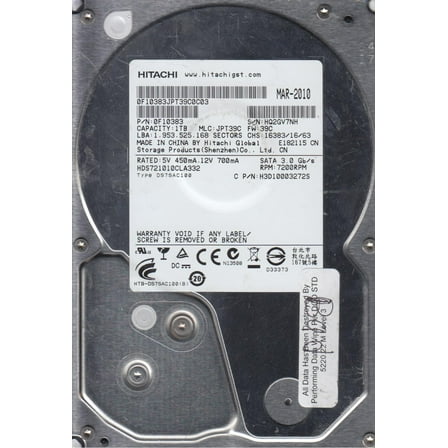 HDS721010CLA332, PN 0F10383, MLC JPT39C, Hitachi 1TB SATA 3.5 Hard Drive