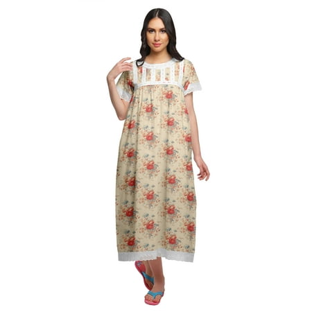 

Moomaya Printed Nightdress For Ladies Cotton Ruffled Border Nursing Night Gown