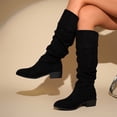 thumbnail image 4 of Women's Slouchy Knee High Boots Pointed Toe Chunky Flat Heel Riding Combat Tall Pull On Boots Black 8.5(41), 4 of 7