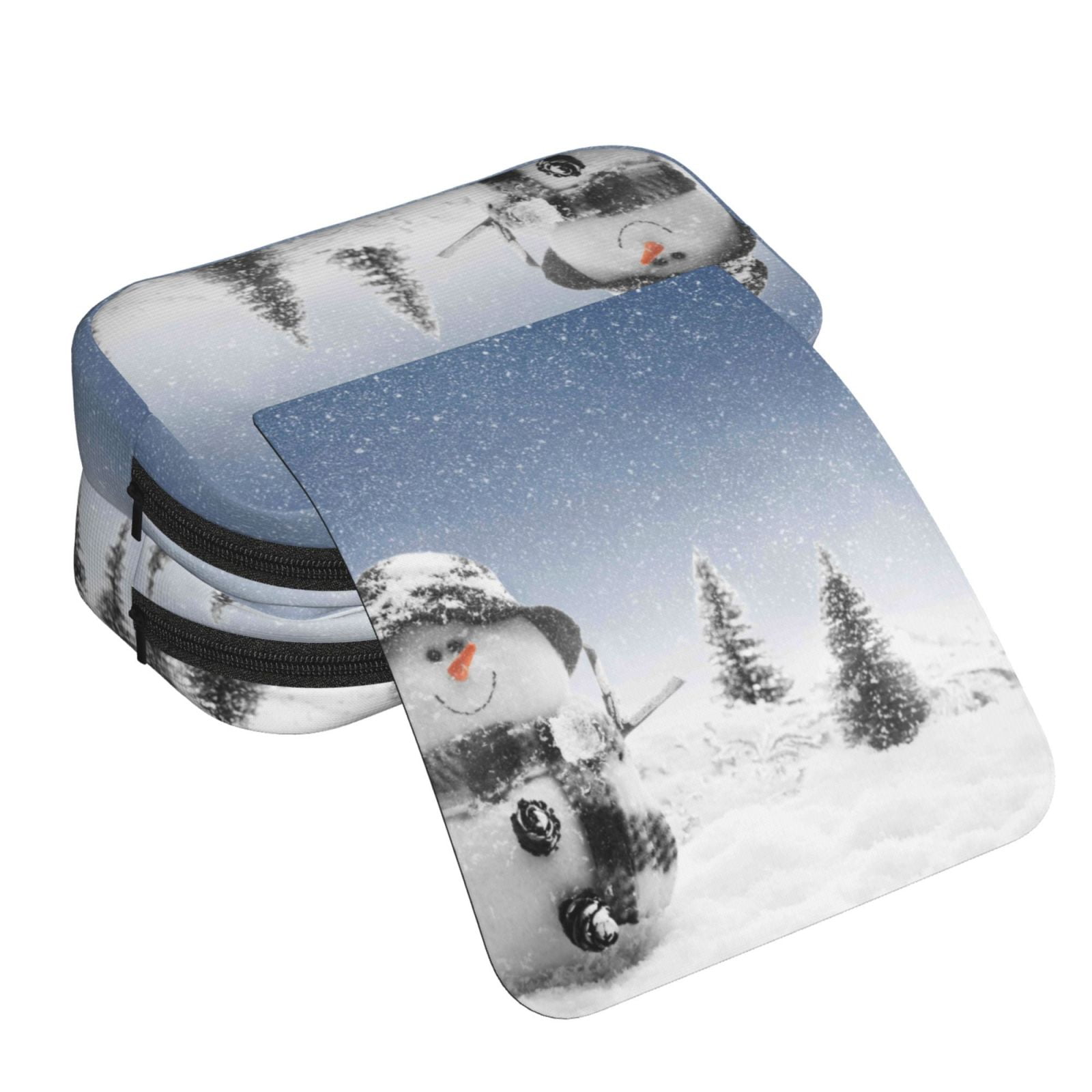 Rateoe Snowman And Christmas Tree Pattern Double Clamshell Pen Case, Storage Organizer with Two Zipper Compartments– Holds Up to 50 Pencils & Pens