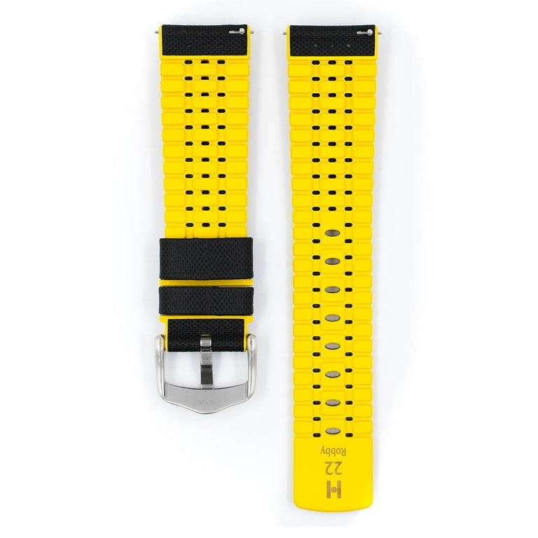 Hirsch Robby Leather Rubber Watch Strap Black Yellow L