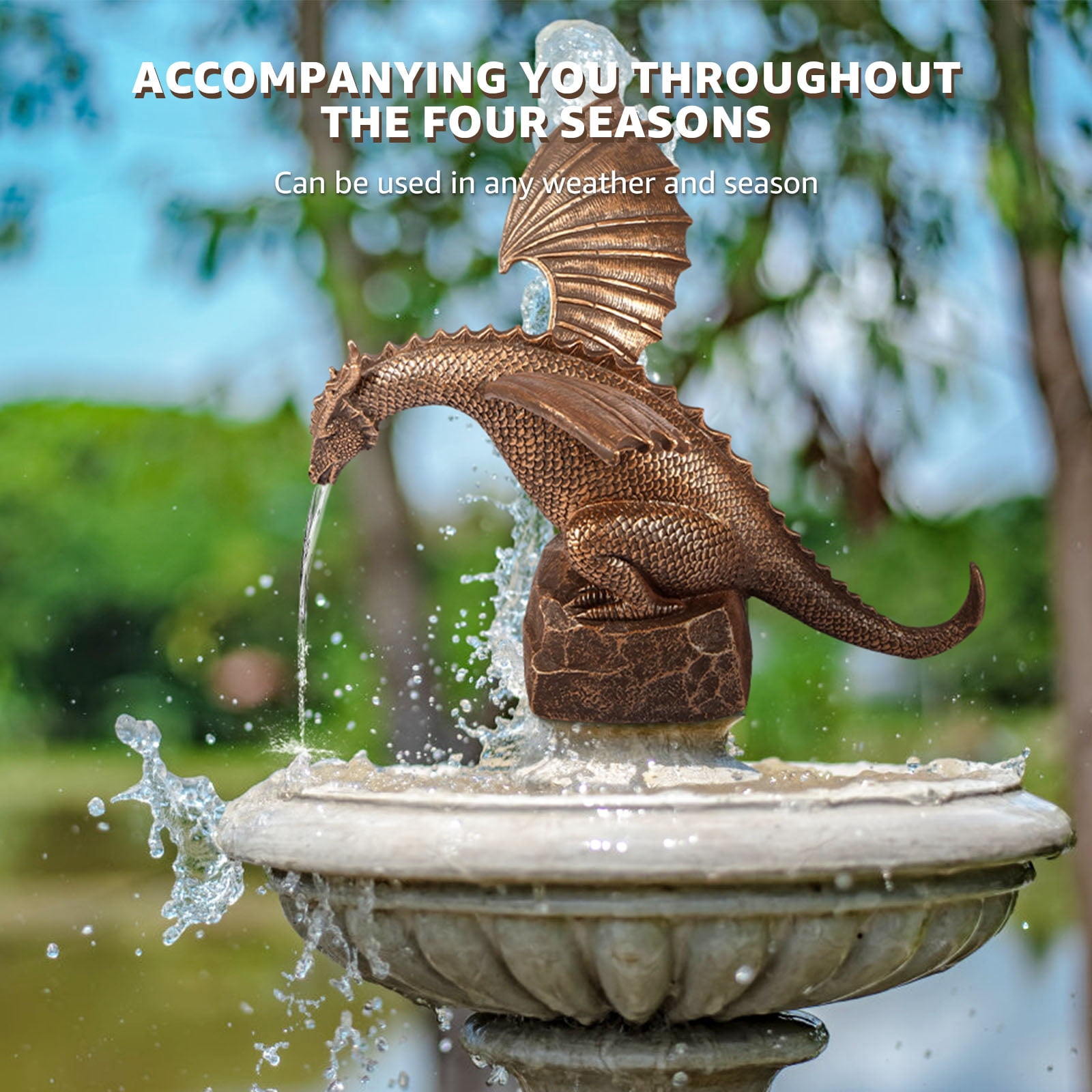 Dragon Water Fountain Décor Resin Garden Dragon Statue Fountain Vintage Dragon Wall Fall Fountain Sculpture Vivid Dragon Fountain Ornament for Outdoor Yard Garden