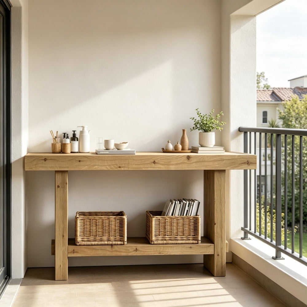 Solid Wood Farmhouse Console Table, 2-Tier Narrow Entryway Sofa Table with Natural Grain & Knots for Hallway Plant Display