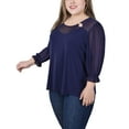 thumbnail image 2 of NY Collection Women's Plus Size 3/4 Sleeve Ringed Top with Mesh, 2 of 4