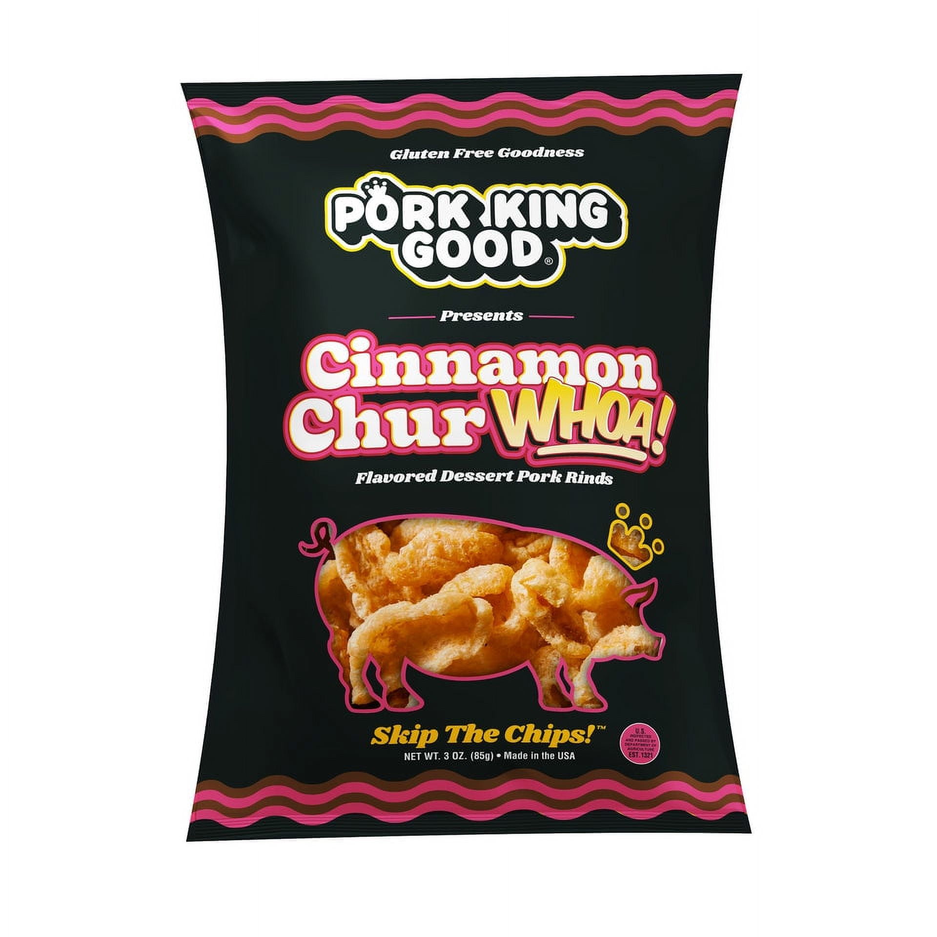(2 pack) (Single) Pork King Good Cinnamon ChurWHOA Pork Rinds - 3 oz Bag