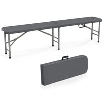 Gymax 6 ft Plastic Folding Bench Portable Fold-in-Half Seat w/ 1320 LBS Capacity Gray