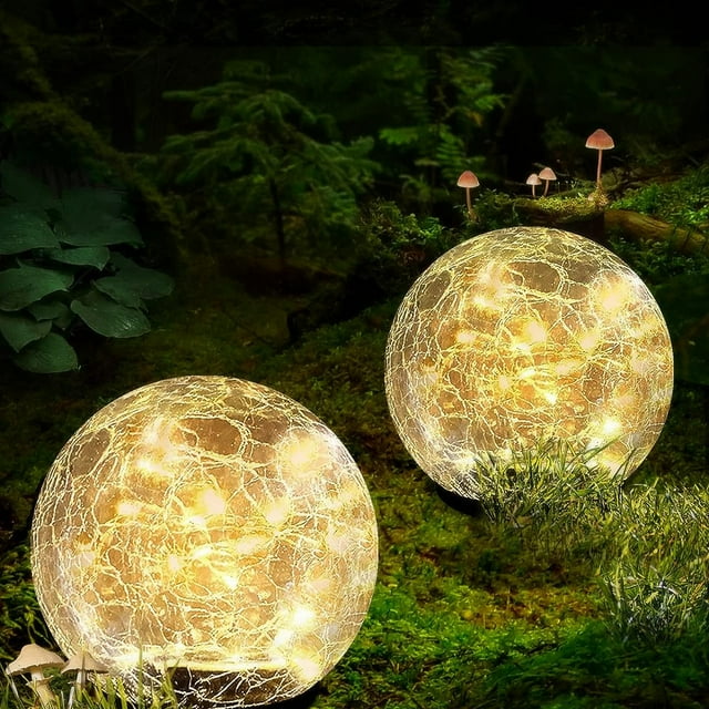 Luces solares para exteriores con forma de bola de cristal agrietado, decoraciones que ahorran energía con energía solar para patio, camino, césped, luz de globo agrietada impermeable IP65