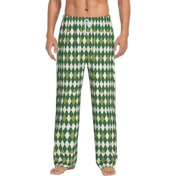 Daiia Light Green Squares Men's Sleep Pant with Pockets and Drawstring,Pajama Pants-Small