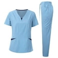 thumbnail image 2 of LSLJS Nursing Scrubs for Women Set Stretch V-Neck Uniform Scrub Top Drawstring Pants, Slim-fit Workwear Scrubs Set Solid Top and Pants with Multi Pocket, S-2XL, 2 of 2