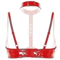 thumbnail image 2 of Womens Wet Look Patent Leather Bra Lingerie Halter Neck Open Chest Lingerie Bralette Underwear Open Cups Wire-free Shelf Bra Top, 2 of 4