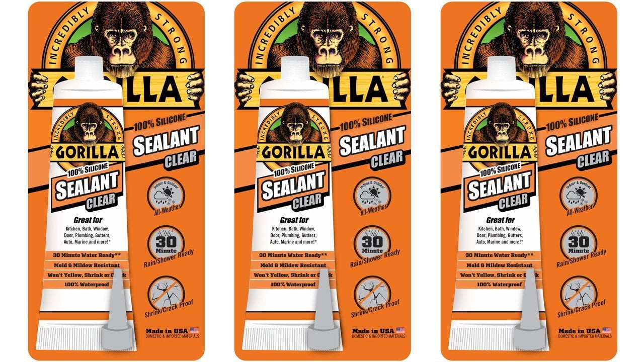 Gorilla 100 Percent Silicone Sealant Caulk, 2.8 ounce Squeeze Tube