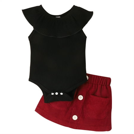 

Zukuco Baby Girl Outfits Set Short Sleeve Ribbed Romper Bodysuit Top and Mini Skirt Newborn Girl Clothes