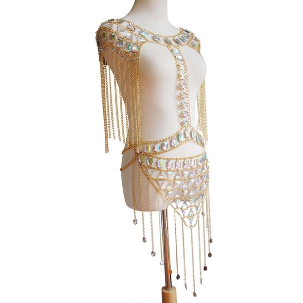 Arnés para mujer, cadena de hombro, gargantilla de piedras preciosas, collar, dorado Hugo Traje de la cadena del cuerpo