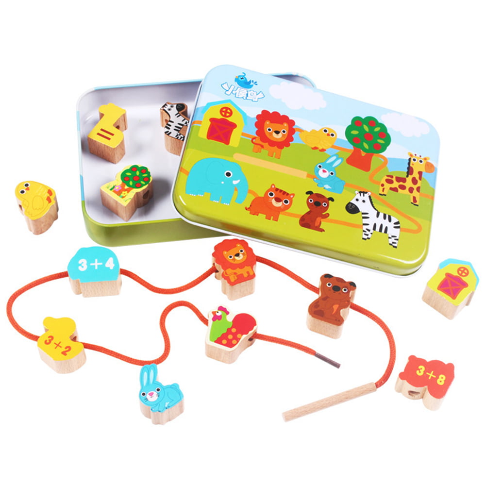 Details about   26Pcs Wooden Cartoon Animals Blocks Beads Threading Lacing Kids Development Toys 