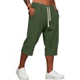 thumbnail image 2 of Men's Pants Elastic Waist Drawstring 3/4 Length Solid Textured Knit Loose Soft Breathable Summer Bottoms for Gym Workout Weekend Outings and Active Days Dark Green 2XL, 2 of 9