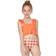 thumbnail image 6 of Fesfesfes Baby Girls' Summer Ruffle Solid Color Plaid Split Swimsuit Children's Sleevless Swimwear for Family Vacations and Sunny Days 2-12Years(Orange,2-4 Years), 6 of 9