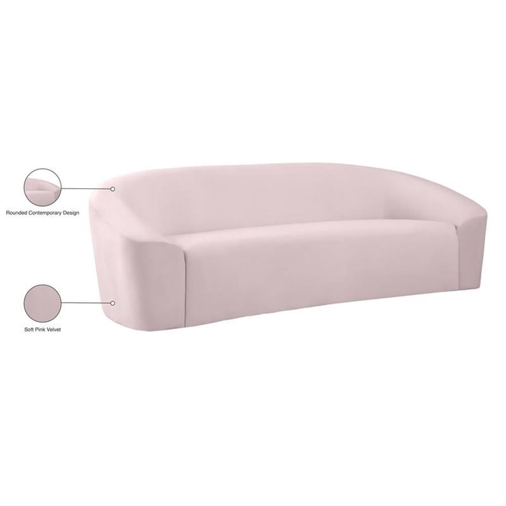 Bowery Hill Contemporary Curved Back Upholstered Pink Velvet Sofa