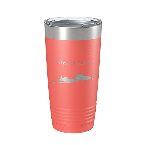 Nimrod Lake Map Tumbler Travel Mug Insulated Laser Engraved Coffee Cup Arkansas 20 oz Coral