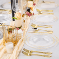 thumbnail image 2 of Goodluck 100PCS Vintage Clear Gold Rim Plastic Plates, Fancy Disposable Dinnerware Set with 50 10.25" Dinner Plates and 50 7.5" Dessert Plates for Wedding, Party, Holiday, Thanksgiving, 2 of 7