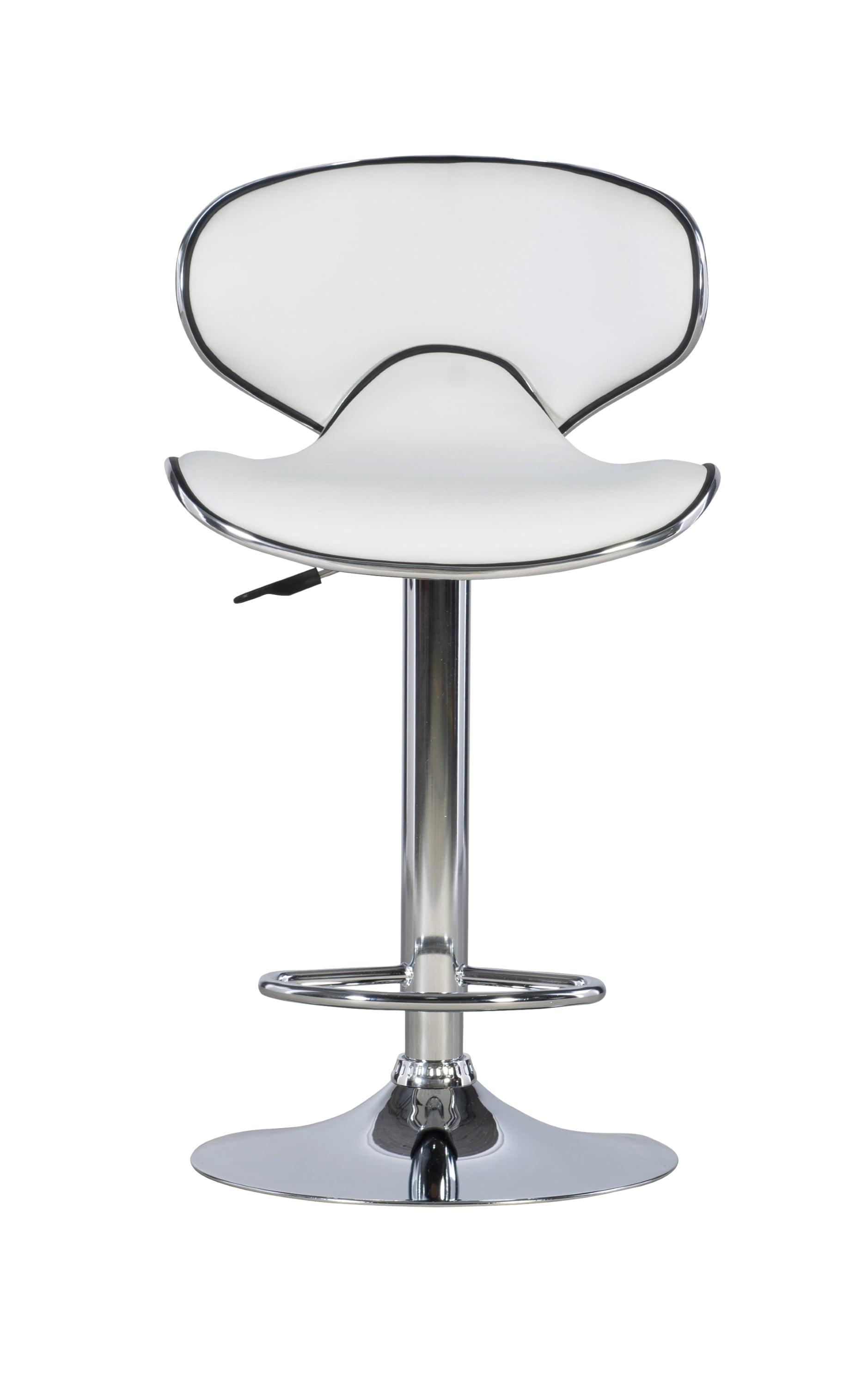 Linon Beldon 24" Low Back Indoor Metal Pedestal Bar Stool with Adjustable Height and Swivel, Chrome/White Faux Leather