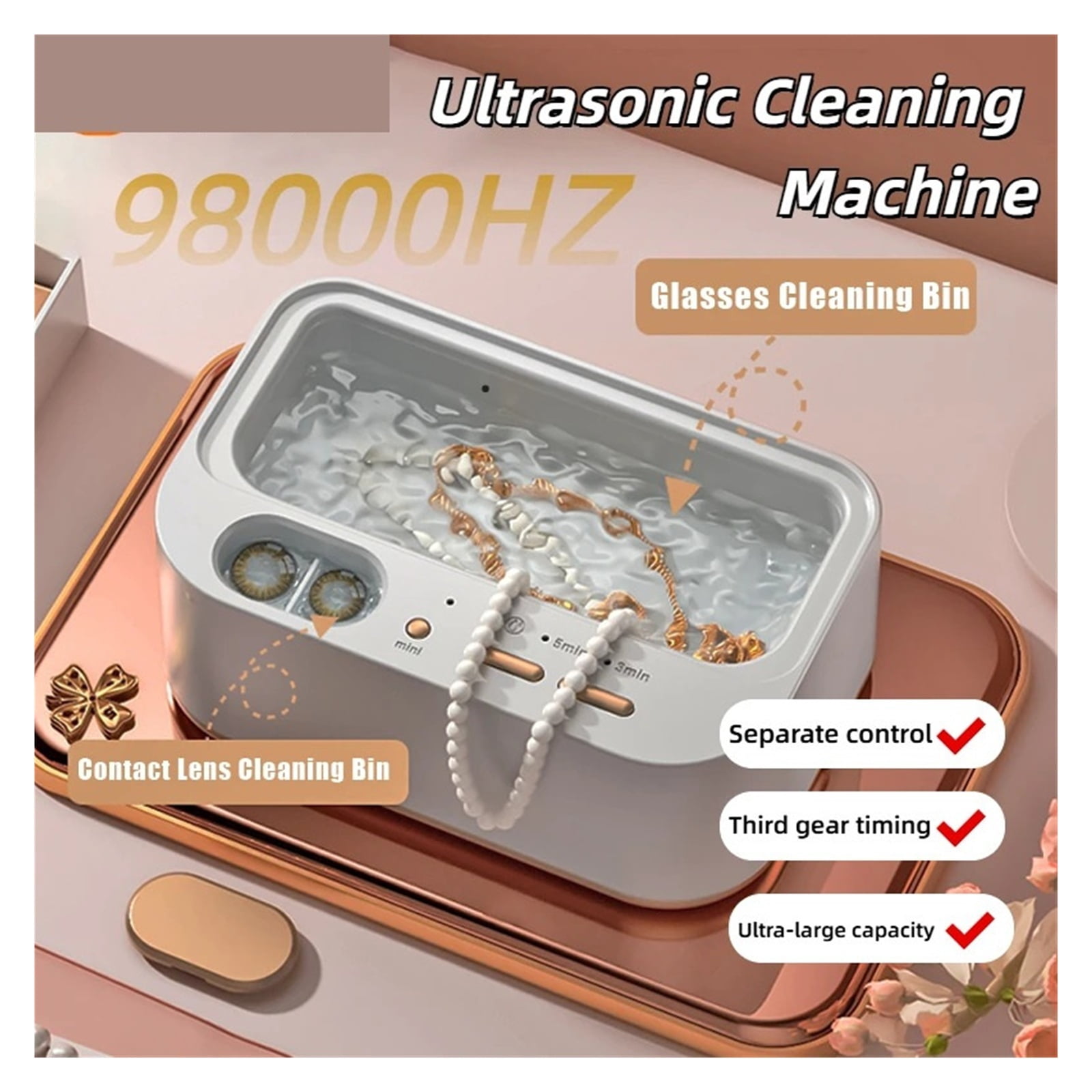 Ultrasonic Cleaner Portable Household Cleaning Machine Jewelry Glasses High Frequency Ultrasonic ,Convenient to Use
