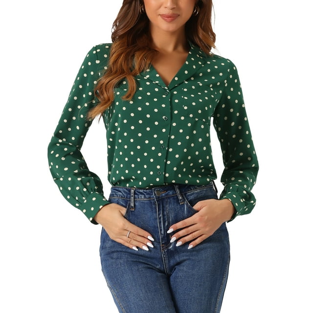 INSPIRE CHIC Chemises à Manches Longues à Pois en Forme de Cœur pour Femmes avec Col en V et Boutons