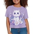 thumbnail image 3 of Uourmeti Girls Cat Crewneck T-Shirt Cute Short Crop Tops Flower Casual Sports Pullover Summer Short Sleeve Top Size 8-10, 3 of 6