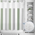 thumbnail image 2 of No Hook Shower Curtain, Sage Green Grey Stripe Shower Curtains for Bathroom with See Through Top Window, Modern Farmhouse Vertical Striped Waterproof & Washable Bath Curtain 66"x72", 2 of 9