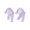 thumbnail image 2 of Cjfdfy Toddler Baby Girl Satin Pajamas Set Solid Color Ruffled Trim Button Down Long Sleeve Tops And Pants Little Baby Cute Soft Satin Loungewear 1-6Y, 2 of 9